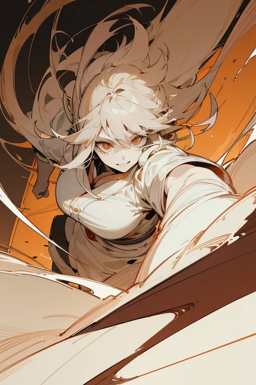 ((masterpiece)), ((high resolution)), ((super delicate)), Japanese painting, (rough sketch), (Line drawing drawing style illustration), (full-length), (Scenes of battle with monsters), (Outline warm color), manga style, madness, Crazy smile, psychopathic, Condescending eyes, Distant view, action pose, (dynamism), (sense of speed), eerie, horror factor, (Distinctive hair style), (Creative accessories), (individualistic atmosphere), eerie worldview, Suspicious atmosphere, Fantasy Town, extra