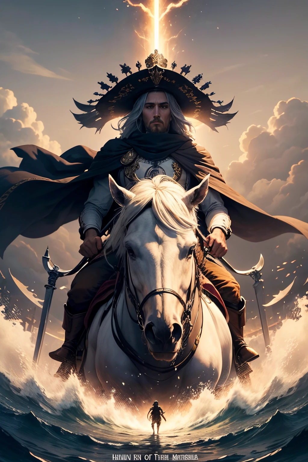 Then I saw the open sky, e apareceu um cavalo branco. O seu cavaleiro se chama Fiel e Verdadeiro. He judges and fights with justice. Os seus olhos eram como chamas de fogo, and he had many crowns on his head. There was a name written on it that no one knows, Except himself. A sua capa estava encharcada de sangue. It is called “The Word of God”. The armies of heaven followed him, montados em cavalos brancos e vestidos de linho branco e puro. From his mouth came a sharp sword, with which he will overcome the nations. He will rule them with a rod of iron and trample the grapes in the pool of the fierce wrath of God Almighty. Na capa e na perna dele estava escrito este nome: “King of kings and Lord of lords.