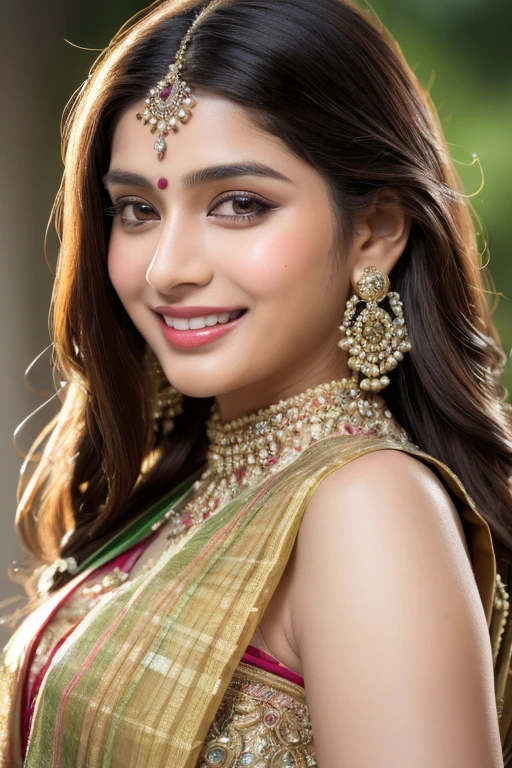 (A hyper-realistic), (illustration), ( high resolution), (8K), (highly detailed), (The best illustration of beautiful detailed eyes), (top-quality), (ultra-detailed), (masterpiece), (beautiful smiling face), long hair, Earrings with bangs, ((20 year old Indian beautiful girl)), (((wearing Tant sari ))) , (((Glamorous body))) , Elegant Pose, Seduction pose, Looking at the camera