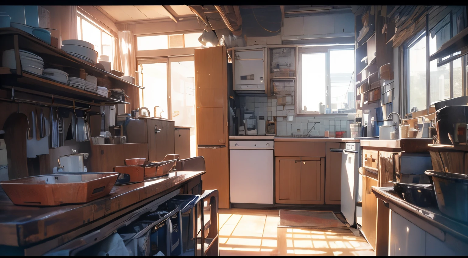 prompt:scene:0.9, (masterpiece), (((ultra detailed, 8k quality))), high quality, messy small Japanese apartment, sink full of dishes