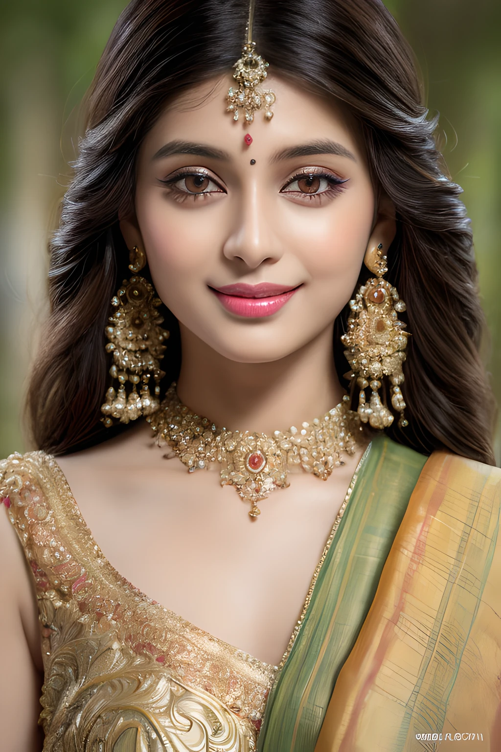 (A hyper-realistic), (illustration), ( high resolution), (8K), (highly detailed), (The best illustration of beautiful detailed eyes), (top-quality), (ultra-detailed), (masterpiece), (beautiful smiling face), long hair, Earrings with bangs, ((20 year old Indian beautiful girl)), (((wearing Tant sari ))) , (((Glamorous body))) , Elegant Pose, Seduction pose, Looking at the camera