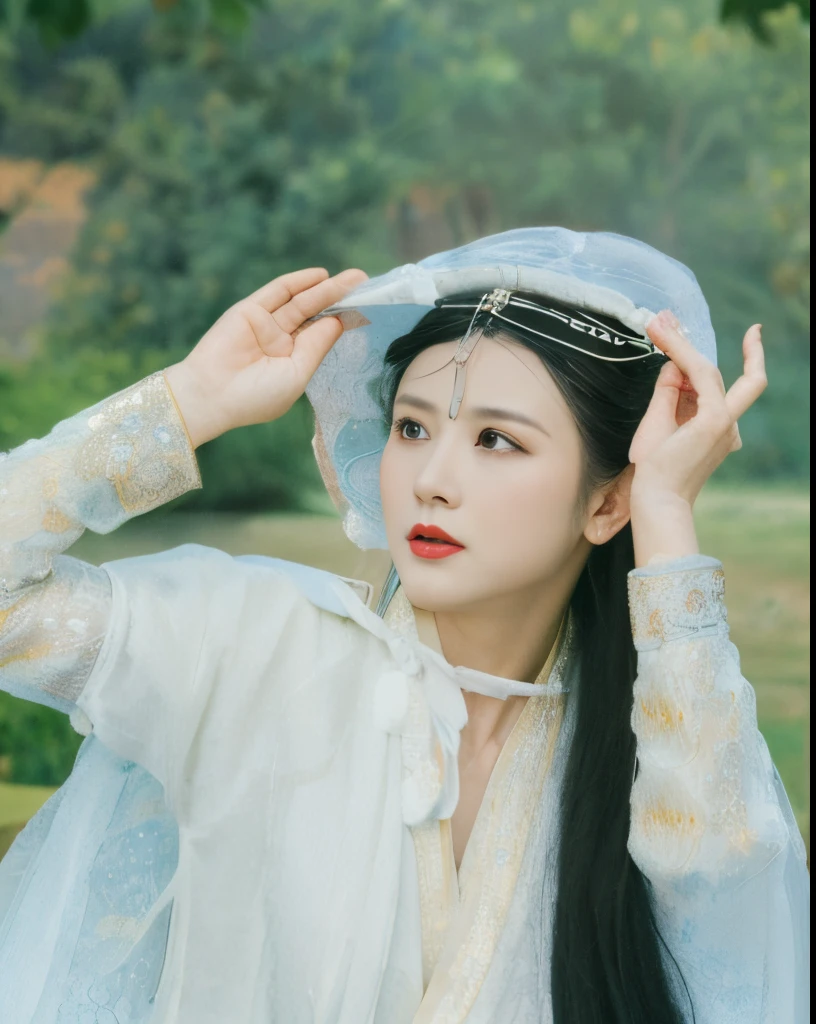 Couple in traditional Chinese clothes holding fans and looking, 宮 , A girl in Hanfu, white hanfu, Hanfu, Wearing ancient Chinese clothes, Chinese traditional, heise-lian yan fang, Chinese woman, xianxia, chineseidol, Inspired by Song Huizong, Matches ancient Chinese costumes