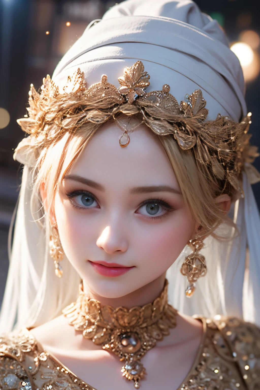 nsfw,Highest Quality, Highest image quality, RAW Photos, Realistic, Photorealsitic, ultra detailed and beautiful, highest details, 1young girls, good-looking, Beautiful fair skin and luster, Beautiful eyes are big and bright, Small mouth and thin lips, hijabi, Goodness of style and slenderneseautiful big breasts:1.3), She has a cheerful personality and a cute smile......, Natural makeup, Pearl Pin Cripantasy see-through costume with cute details and wide breasts:1.5), Cute little girl s, beautiful girl illuminated by seven colors of light, Irridescent color,
