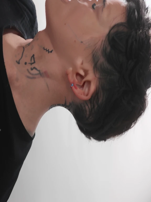 Create multiple tattoos on the side of the neck about music and sounds.