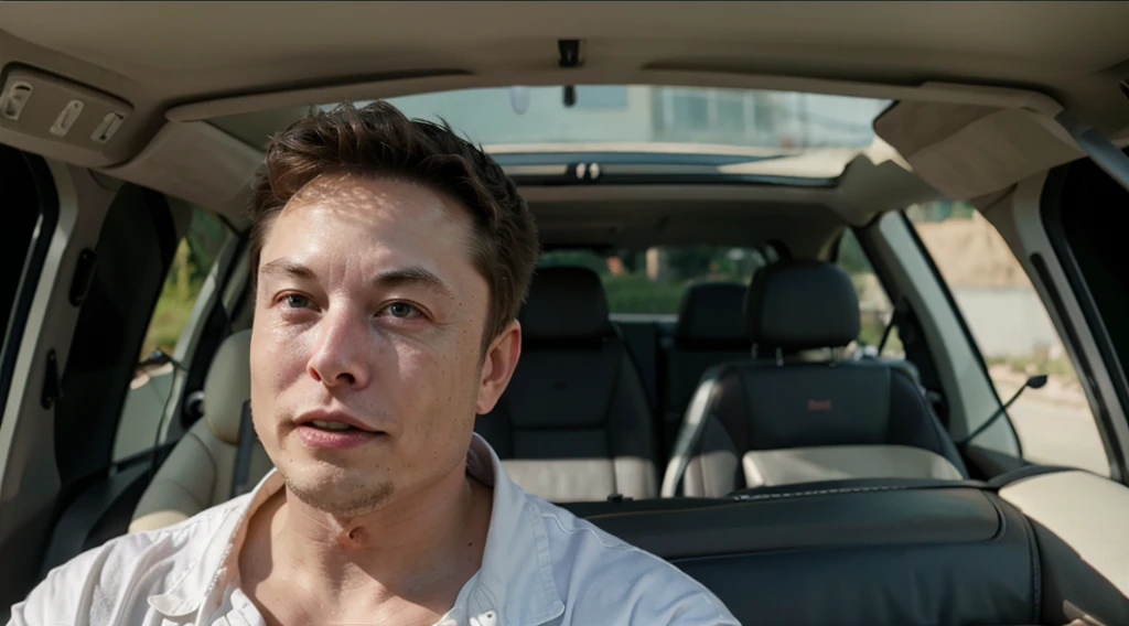 Create a photo of Elon Musk drinking, one of him smiling and the other crying