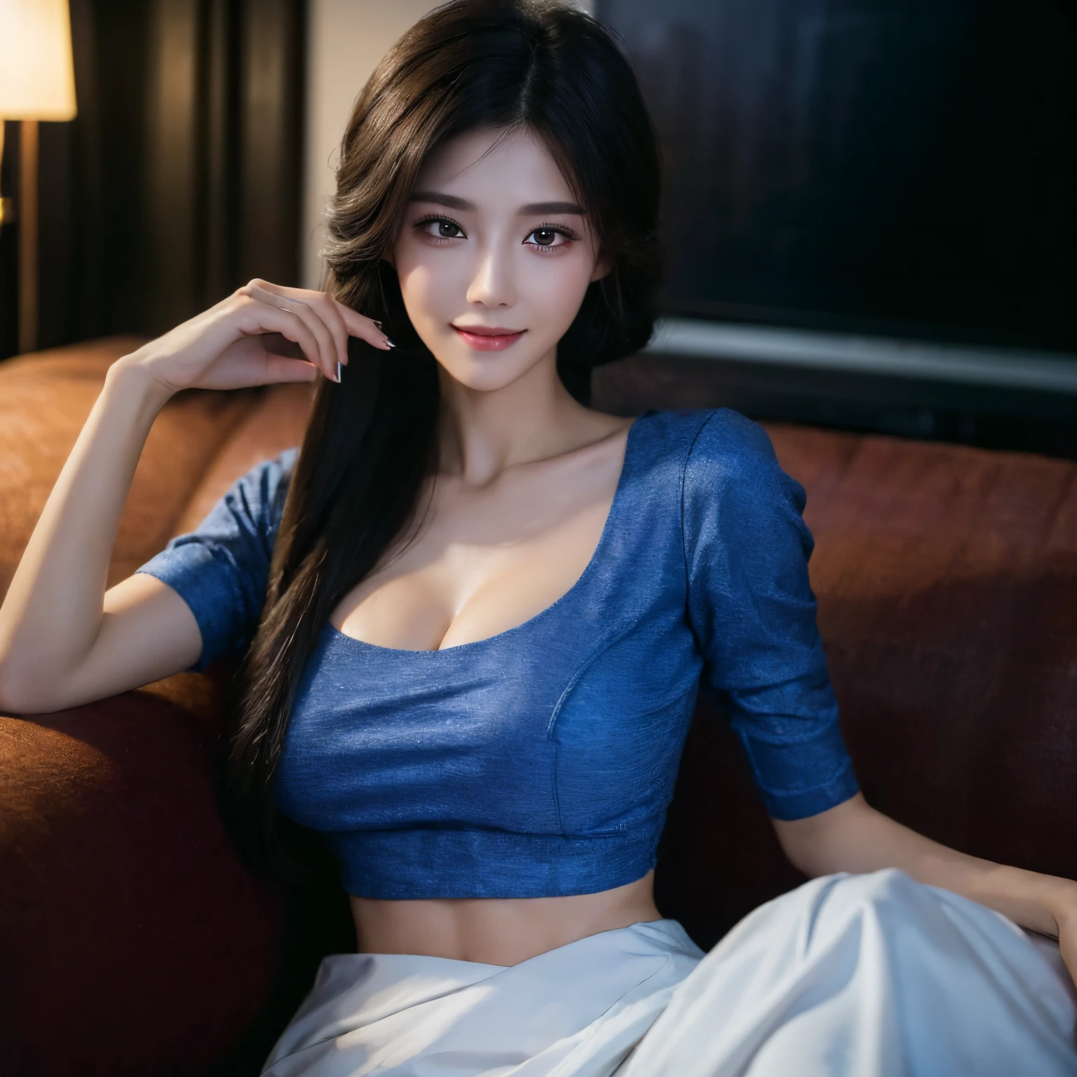 ((Best Quality, 8K, Masterpiece: 1.3)), 1girl, Slim Abs Beauty: 1.3, (Hairstyle Casual, Big Breasts: 1.2), Dress: 1.1, Super Fine Face, Delicate Eyes, Double Eyelids, Smile, Home