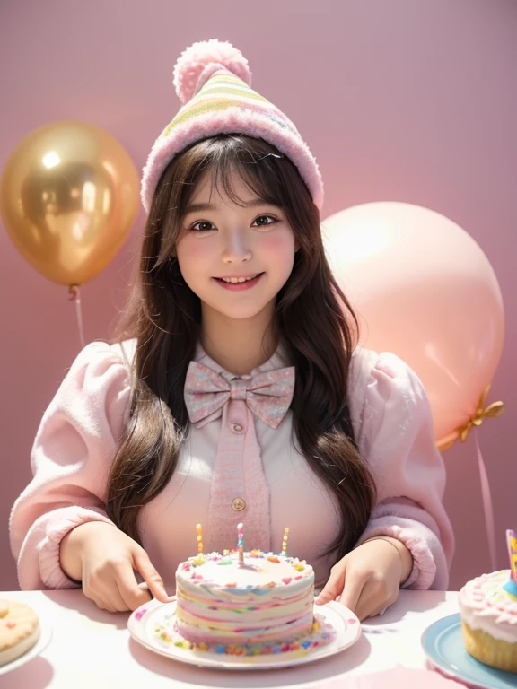 (best quality,4k,8k,highres,masterpiece:1.2),ultra-detailed,(realistic,photorealistic,photo-realistic:1.37),cute,adorable,birthday cake,bear doll plushie,illuminated candles,soft fur,pastel colors,detailed features,teddy bear,bowtie,cake topper,toy,cute expression,fluffy texture,sparkling candles,toy bear,soft and cuddly,celebration,joyful,party,celebratory atmosphere,colorful sprinkles,delicious frosting,fun,playful,party hat,cake decorations,delightful,presents,gifts,exciting,smiling,memorable,kawaii,doll-like appearance,sweet,whimsical,charming,beautifully designed,cute and chubby,cherubic,adoring fans,dreamy,adorable accessories