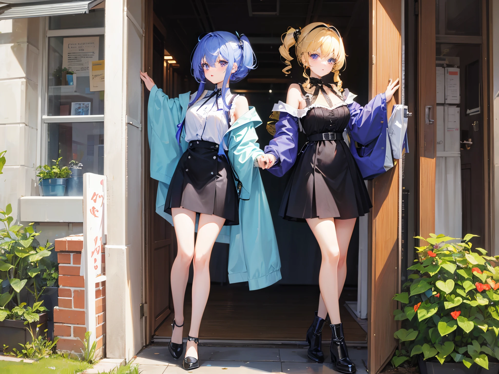 Highest quality,masterpiece,Detailed,An idol group that is all about sexiness,Lace underwear,Two-tone hair color,A good friend,Promotional photo shoot,During a break,Photo studio,chatting,Earrings
