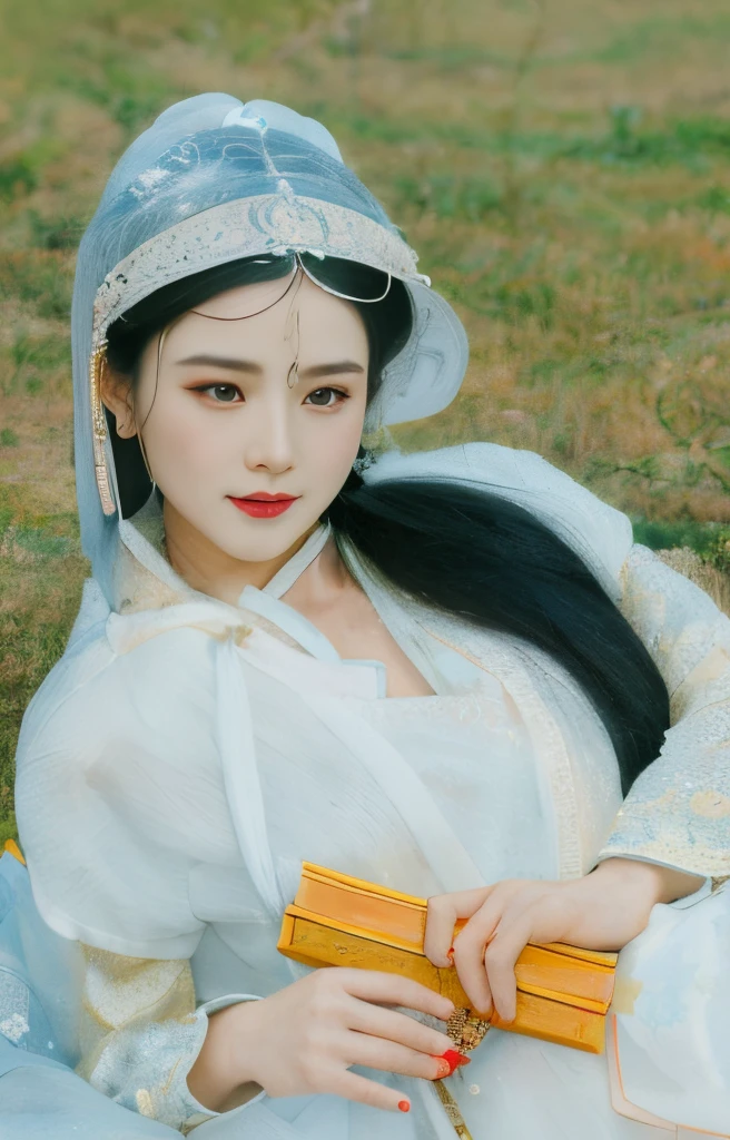 Couple in traditional Chinese clothes holding fans and looking, 宮 ， A girl in Hanfu, white hanfu, Hanfu, Wearing ancient Chinese clothes, Chinese traditional, heise-lian yan fang, Chinese woman, xianxia, china idol, Inspired by Song Huizong, Matches ancient Chinese costumes