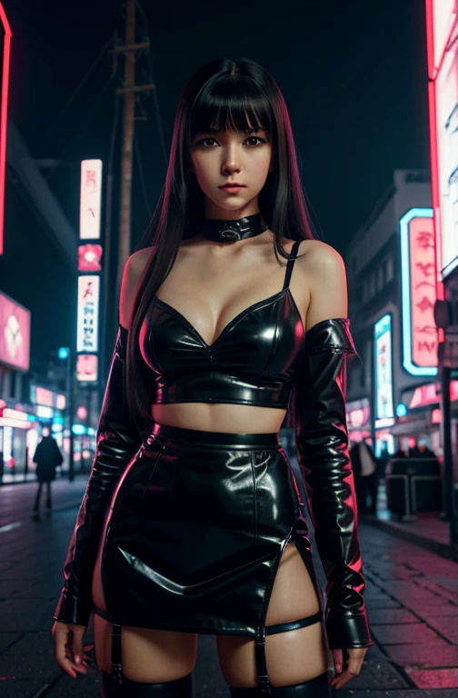 Anime girl standing on city street in leather skirt and black erotic lingerie, long-haired Ilya Kuvshinov, Guviz style artwork, anime art wallpaper 8 K, Guvitz on art station Pisif, Guwiz on Pisiv art station, cyberpunk anime art