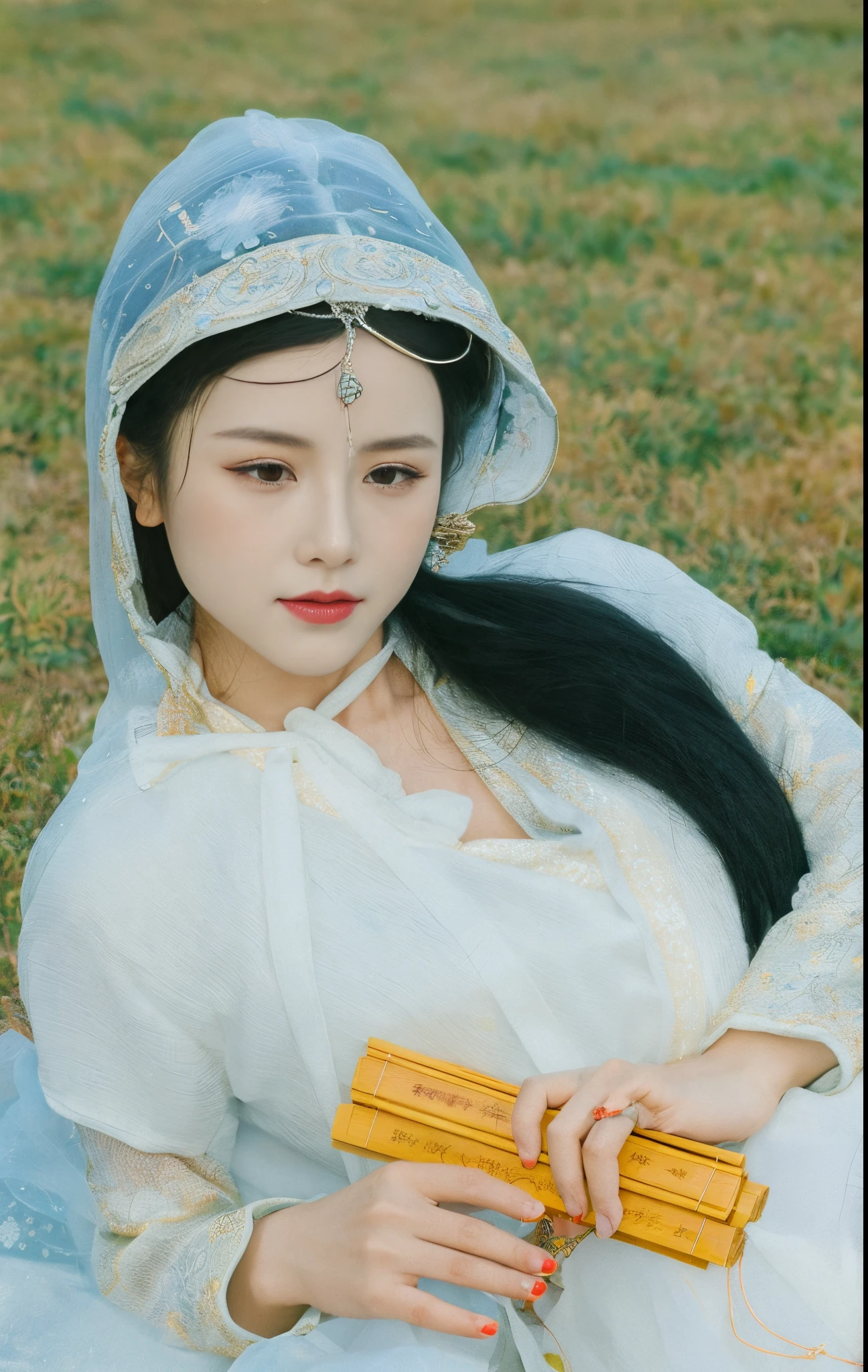 Couple in traditional Chinese clothes holding fans and looking, 宮 , A girl in Hanfu, white hanfu, Hanfu, Wearing ancient Chinese clothes, Chinese traditional, heise-lian yan fang, Chinese woman, xianxia, china idol, Inspired by Song Huizong, Matches ancient Chinese costumes,photorealestic,Realiy,