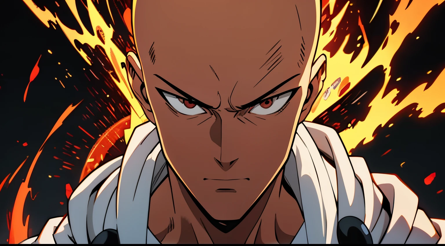 Get ready for a visual feast with Saitama's full-body portrait, his gentle relaxed face, handsome face, and piercing red eyes. wear t-shirt. In his transformed state, he radiates extreme instinct and power, creating an epic film about this energetic man. See how he manipulates fire and lava in stunning anime artwork that will blow your mind. This concept art comes straight from the Bleach Universe, with manga-style 8k wallpapers that will transport you to another dimension. Get ready to be amazed by this detailed work of digital anime art, representing the ultimate combination of style and power.