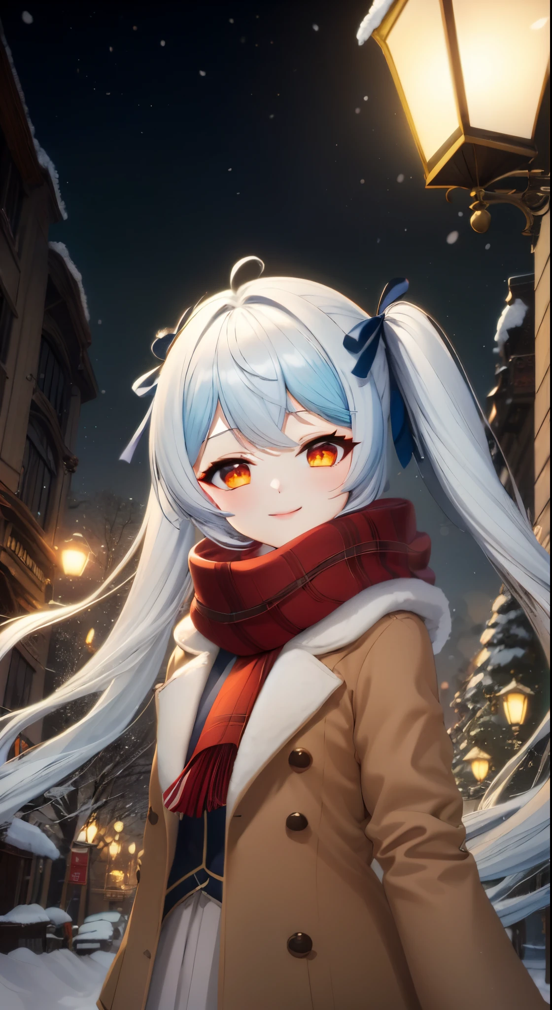 Anime girl with long white hair and blue eyes in the snow city, Anime style 4k, splash ink art anime loli, Portrait anime girl, Anime art wallpaper 4k, Anime art wallpaper 4k, Portrait of an anime girl, Anime cute art style, cute anime girl portraits, Anime visuals of a cute girl, detailed digital anime art, Anime art wallpaper 8 K
