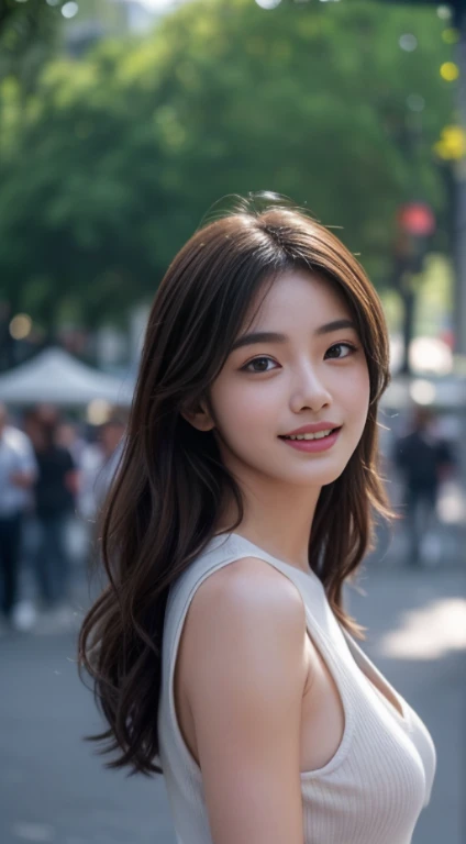 10, master-piece, RAW photo, full entire body, bestquality, photorealistic portrait, extremely detailed cg unity 8k wallpaper, Depth of Field, cinematic light, lens flare, ray tracing, (Very beautiful face..... , beautiful lips, beautidul eyes), Complex face details, ((ultra-detailed skin)) 1girls, In the dark, Deep Shadows, A Beautiful Girl, (The body is very slender...... :1.3), ((looking at the audience)),(big smile:1.3), Clear eyes, Front Shot, (pale skin), (Look very far ahead......, (upper body shot), (Brown cooked for the audience......:1.3), Very thin, mediuml breasts, thick thighs,, city scape,(Random trendy outfits, ), (Random environment,nighttime,daylight), (Random environment,in the city,trees,market)