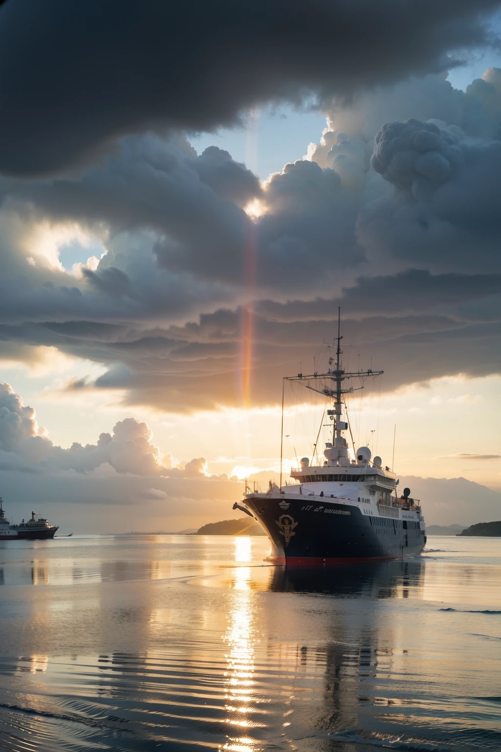 ((Best quality at best)), ((tmasterpiece)), (Detailed pubic hair), tmasterpiece,marine architecture,,Gray giant sea building,Ultra-modern architecture in the sea,Marine laboratory,Sea backgroun,dimly lit ocean,There light shining down,