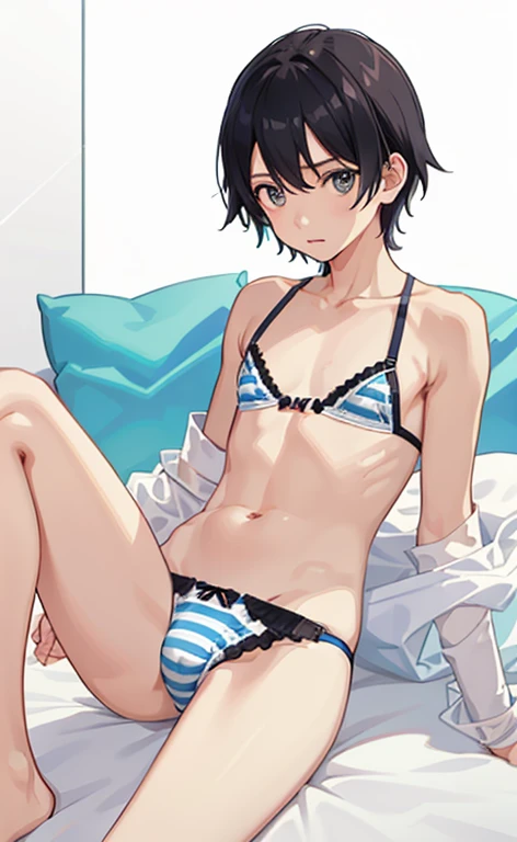 1 boy、As-、Underwear、Cute underwear、Striped、（Portrait from the knee up）、Micro Bikini Swimsuit