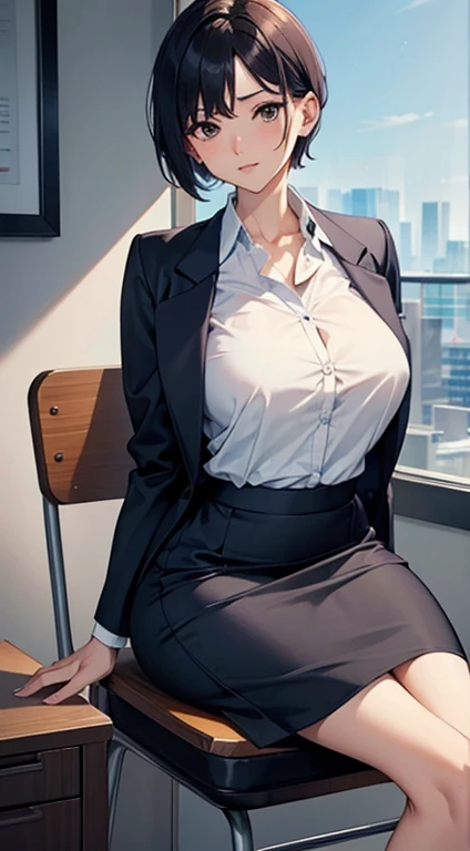 (1 person、alone), Beautiful woman, (Anatomically perfect body), (Slender、Slender figure)、(Office Lady、Long skirt), (skirt lift:1.1), (extra detailed panty:1.1)、(Pussy juice:1.2), Are standing、(Look down:1.2), 20-year-old、(Highest quality)、Black Hair, (half updo:1.2)、(8K, High resolution)、(shy:1.4)、(steam:1.1), (embarrassed:1.3), show off nipples under shirt, (Inner thighs)