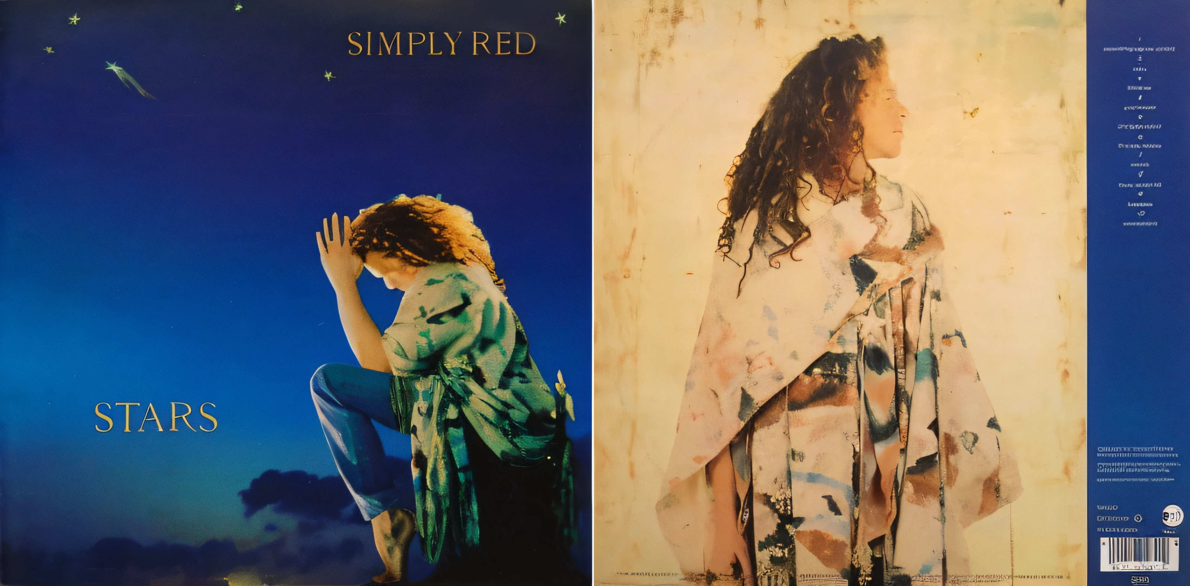 a close up of two posters of a woman sitting on a ledge, vinyl cover from 1988, slightly red, japanese 1 9 8 0's album cover, simplicity, blue or red, simplified, colored album art, with curly red hair, digitally remastered, diptych, slightly colorful, simplfied, glimpse of red, red curly hair