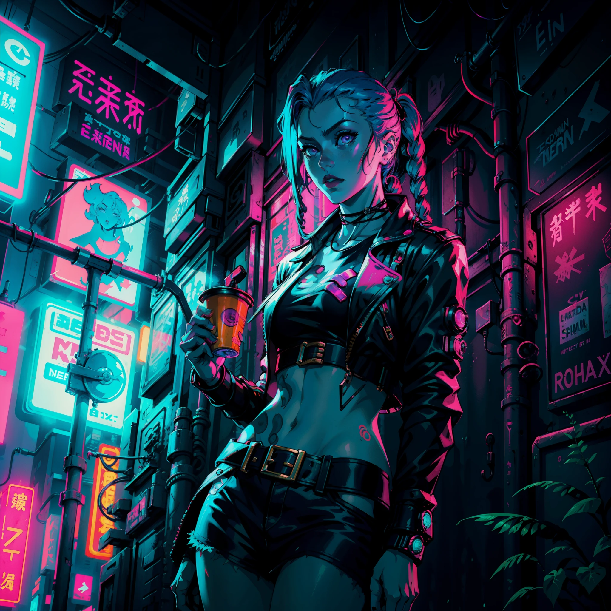 Femme magnifique ( néon cyberpunk ), neon sings, cyberpunk city, ramen shop
