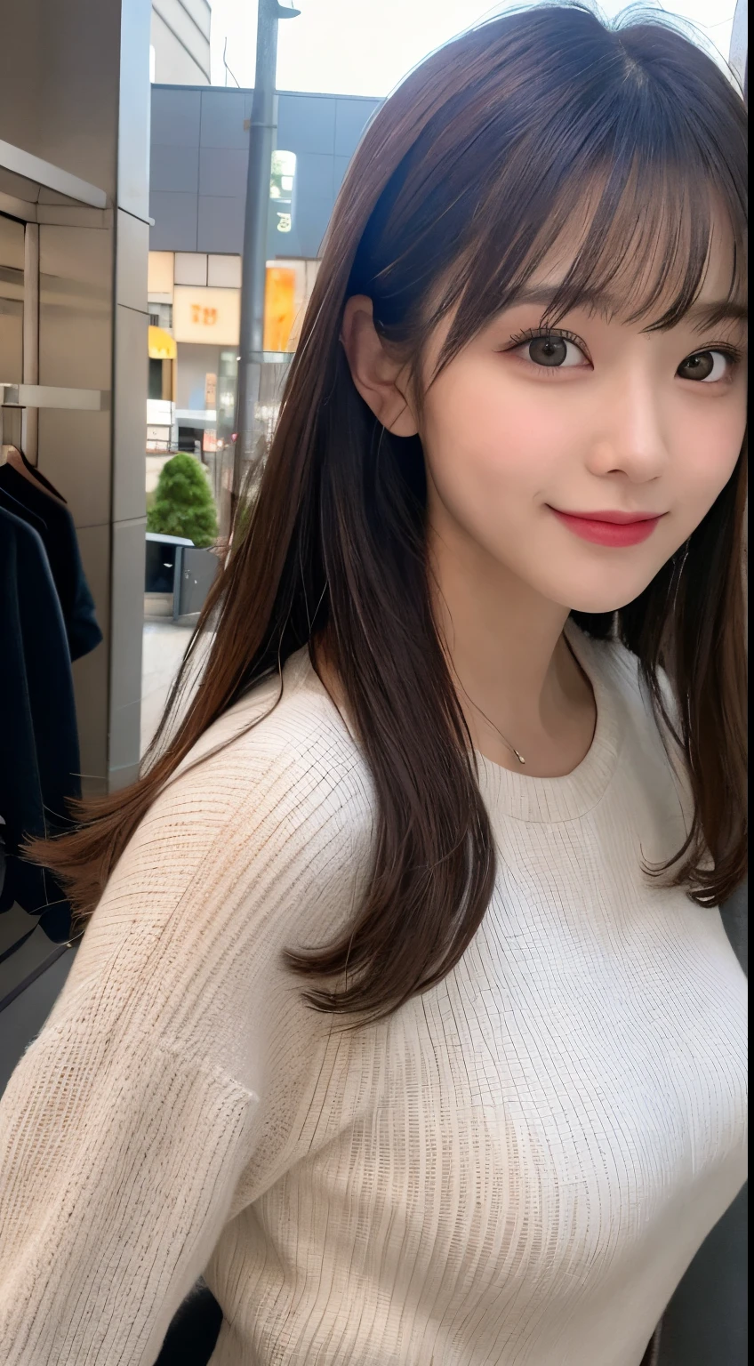masutepiece, Best Quality, Illustration, Ultra-detailed, finely detail, hight resolution, 8K Wallpaper, Perfect dynamic composition, Beautiful detailed eyes, long sleeve dress mini skirt,Straight hair,small tits,Natural Color Lip, Bold sexy poses,Smile,Harajuku、20 years girl、Cute、Sexy shot looking at camera,Cute,Perfect and beautiful face