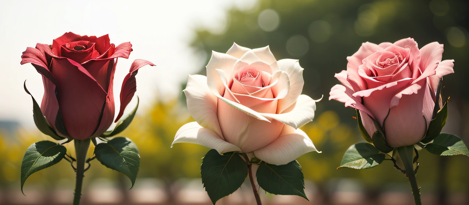 White Rose, pink rose, Scarlet Rose, background blur