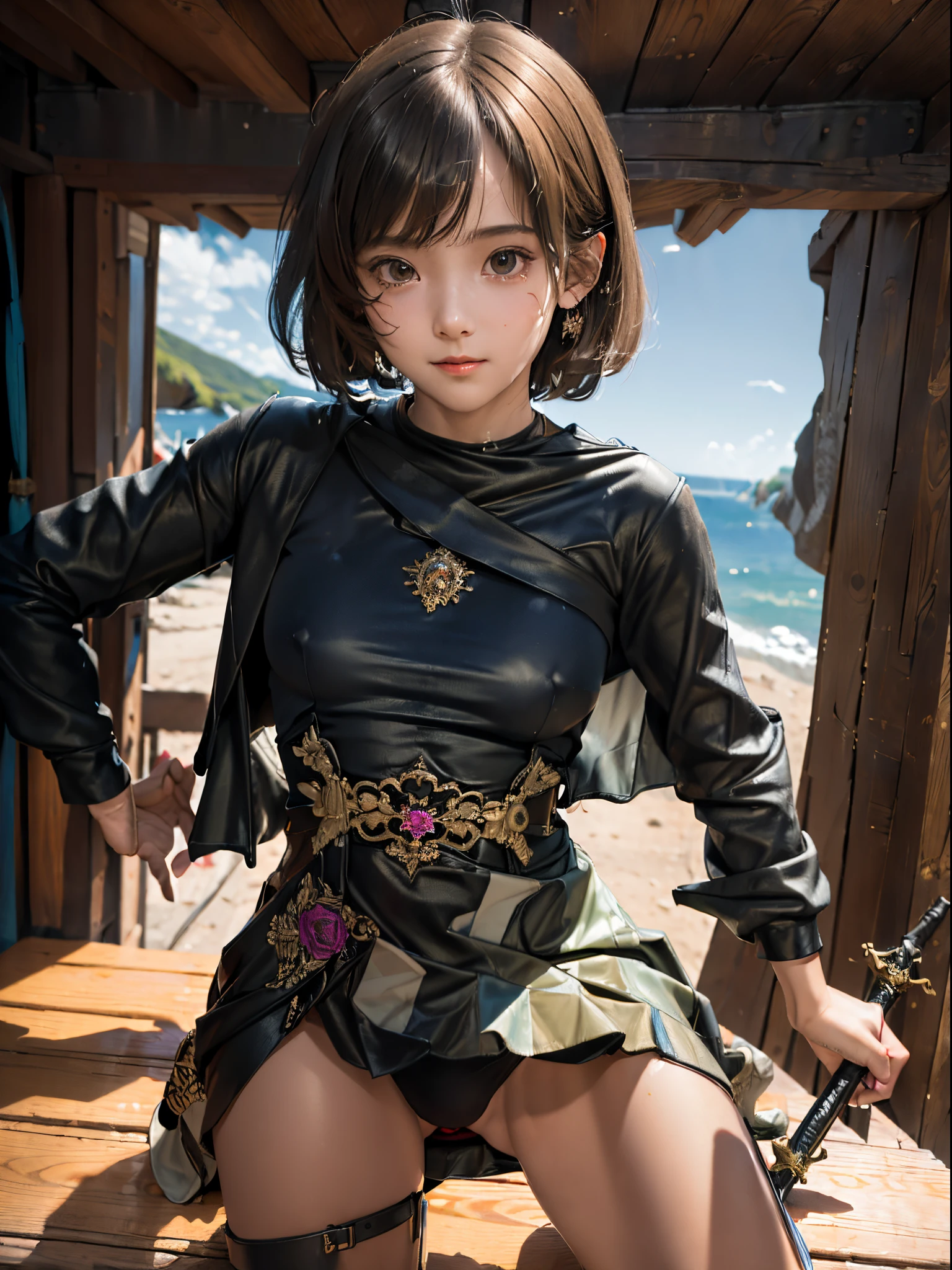 (best quality,4K, highres, masterpiece:1.2), realistic, wanted girl with a sword cut on her face