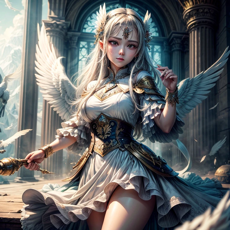 (masterpiece,High quality,Top quality,super detail, best quality ,),1 white bird,big one,ice power,fantasy,feather details,hd