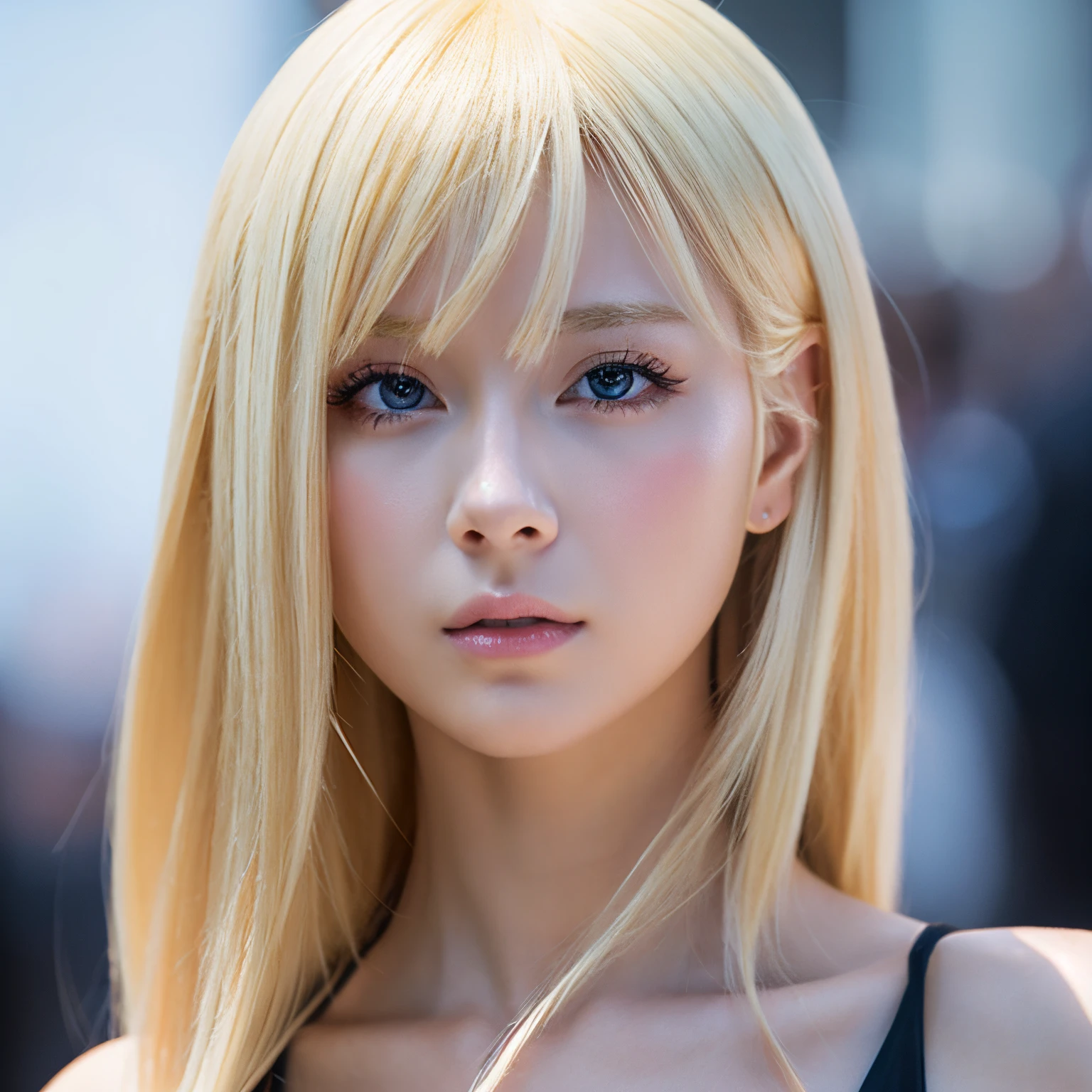 Anime blonde elegant young lady facing front