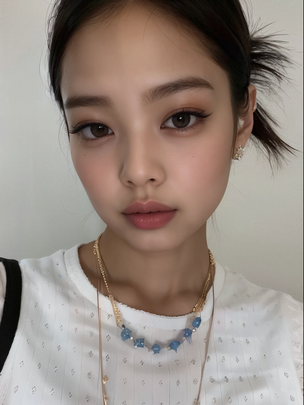 tem uma mulher com um colar e um colar com uma flor, Jennie Blackpink, Heonhwa Choe, Jinyoung Canela, TaeJune Kim, Gongbi, Shin min jeong, korean symmetrical face, Asian face, Seseon Yoon, Kim Hyun Joo, Lulu Chen, Lee Ji - Eun, Lee Ji-eun, sem maquiagem