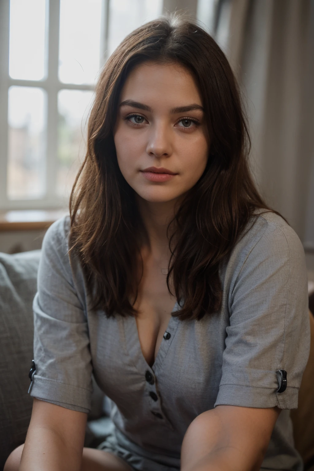 ((best quality)), ((Meisterwerk)), (Detailliert), Perfektes Gesicht, junge frau, braune haare, latina, blaue augen, beautifully