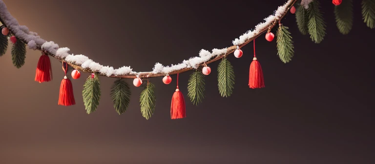 winter garland of pine branches combined with beautiful flowers., Red ribbons, Dark background, High Resolution, hiquality, higly detailed