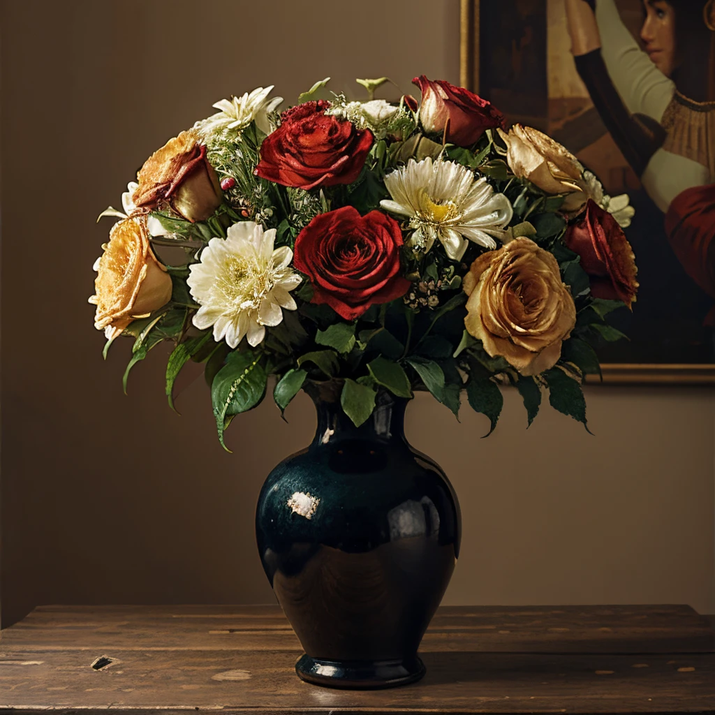 Oil painting of a flower vase