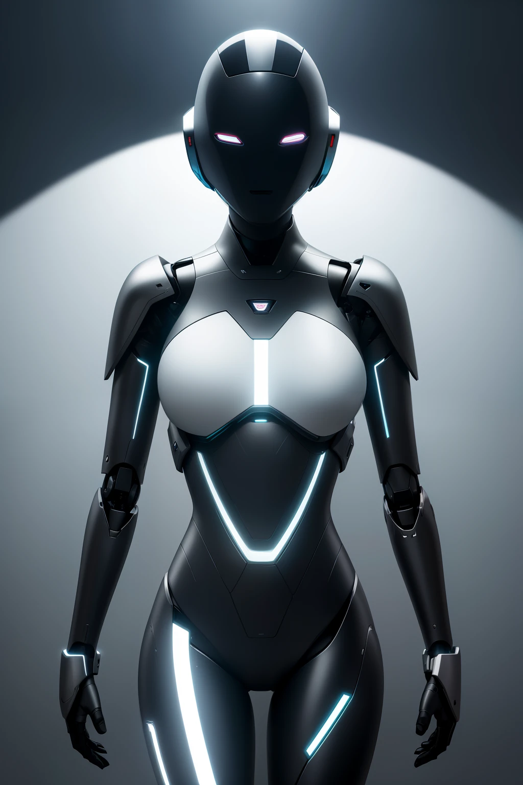 dramatics, Ultra-realistic translucent eyeless robot, without nose, with no mouth, and smooth, futuristic design, Has a feminine body, medium, made of metal, The lines on the body sparkle, Smooth and futuristic, No eyes, without nose, with no mouth, sleek and beautiful, sci-fy, future design, dramatic lights, north african free trade area, ray traycing
