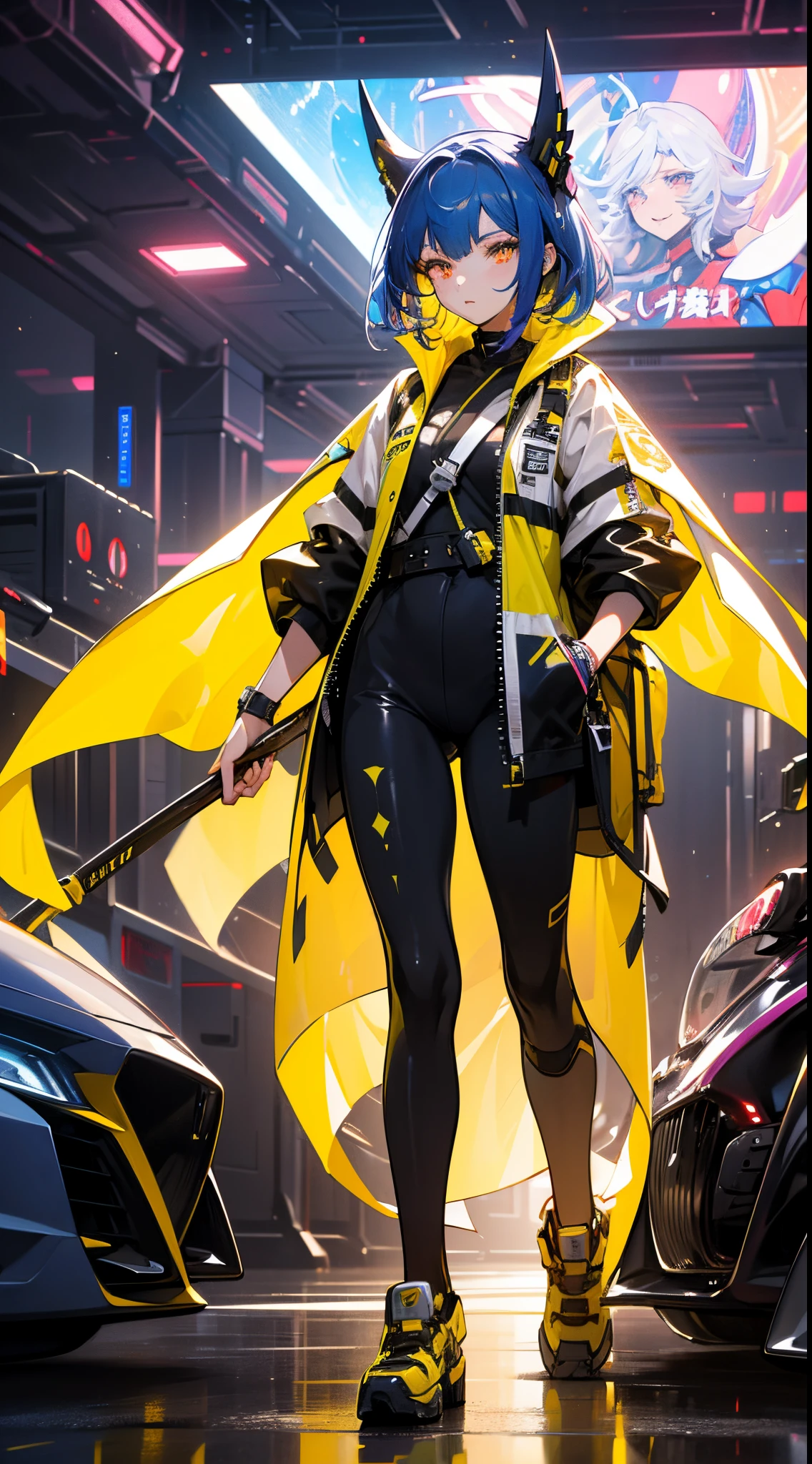 glowing eyes, colourful glowing hair, wearing sci-fi jacket, anime style, high detail, Futurism, glowing light, UHD, retina, masterpiece, ccurate, anatomically correct, textured skin, super detail, high details, high quality, award winning, best quality, highres
