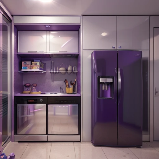 purple refrigerator with magnets and magnets on it with a red bow, grimace, trend on behance 3d art, trend on behance 3 d art, 3d illustration, 3 d illustration, depicted as a pixar character, fridge, pixar. octane render, refrigerator, 3 d epic illustrations, commercial illustration, ultra realistic 3d illustration, pixar art 3d