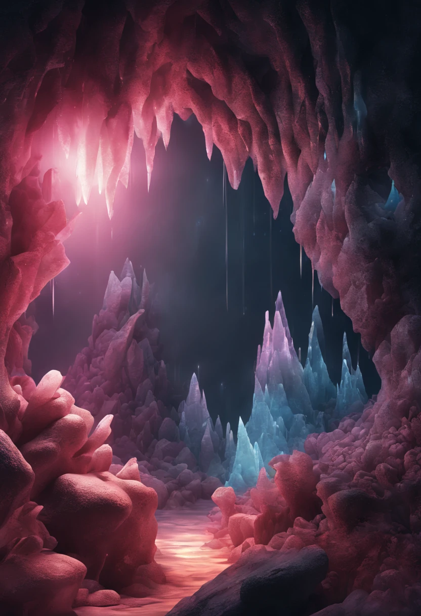 (8k wallpaper, .primitive, Photorealistic:1.25) ,( glossy side,, Best quality, Ultra-high resolution, Depth of field, color difference, Caustics, Special light) ,Iridescent color style,(dreamy and romantic compositions:1.5)，Bright style，Crystal Cave, with light glowing，Tyndall rays,