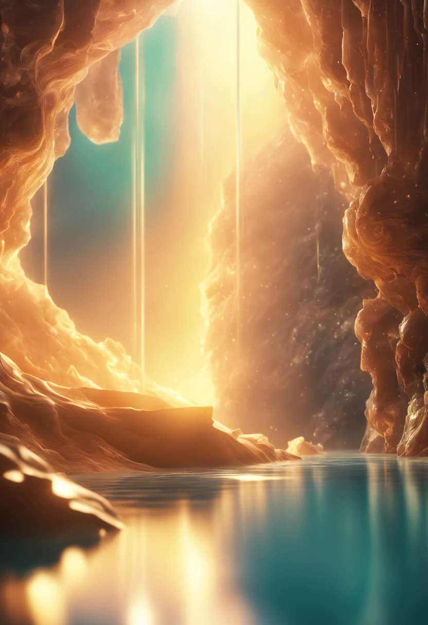 (8k wallpaper, .primitive, Photorealistic:1.25) ,( glossy side,, Best quality, Ultra-high resolution, Depth of field, color difference, Caustics, Special light) ,Iridescent color style,(dreamy and romantic compositions:1.5)，Bright style，Crystal Cave,