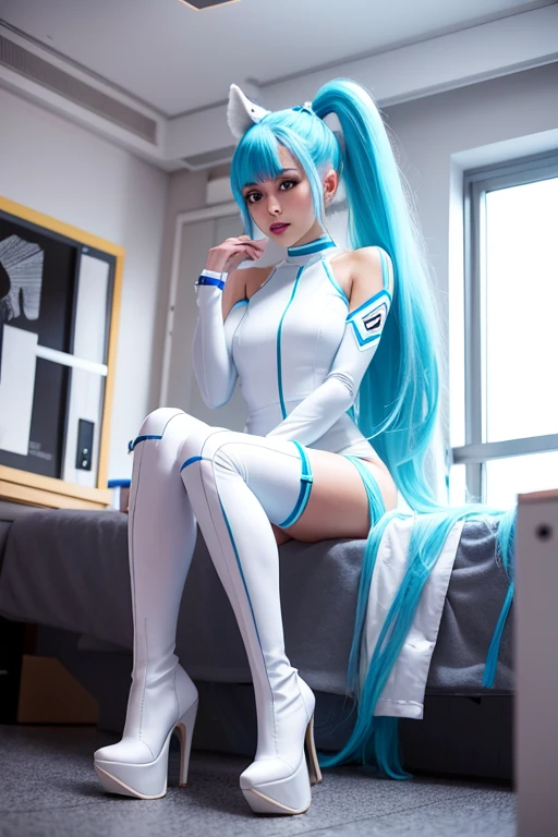 ung girls, solamente, mirando hacia atras, Cute 21-year-old girls in twin tails, (nsfw: 1.5), ((cuerpo femenino perfecto)), (Maquillaje de cara linda), multiple (cabello color arco iris: 1.2), (Hermosos ojos azules detallados: 1.6), (Ojos fotorrealistas: 1.6), feliz, ((white pale skin:1.2)), (Micro bikini y top de tubo: 1.2), (Pantimedias mate: 1.6), (("TRON LEGACY ciudad futurista" fondo de estilo y ropa)), (Noche:1.2)