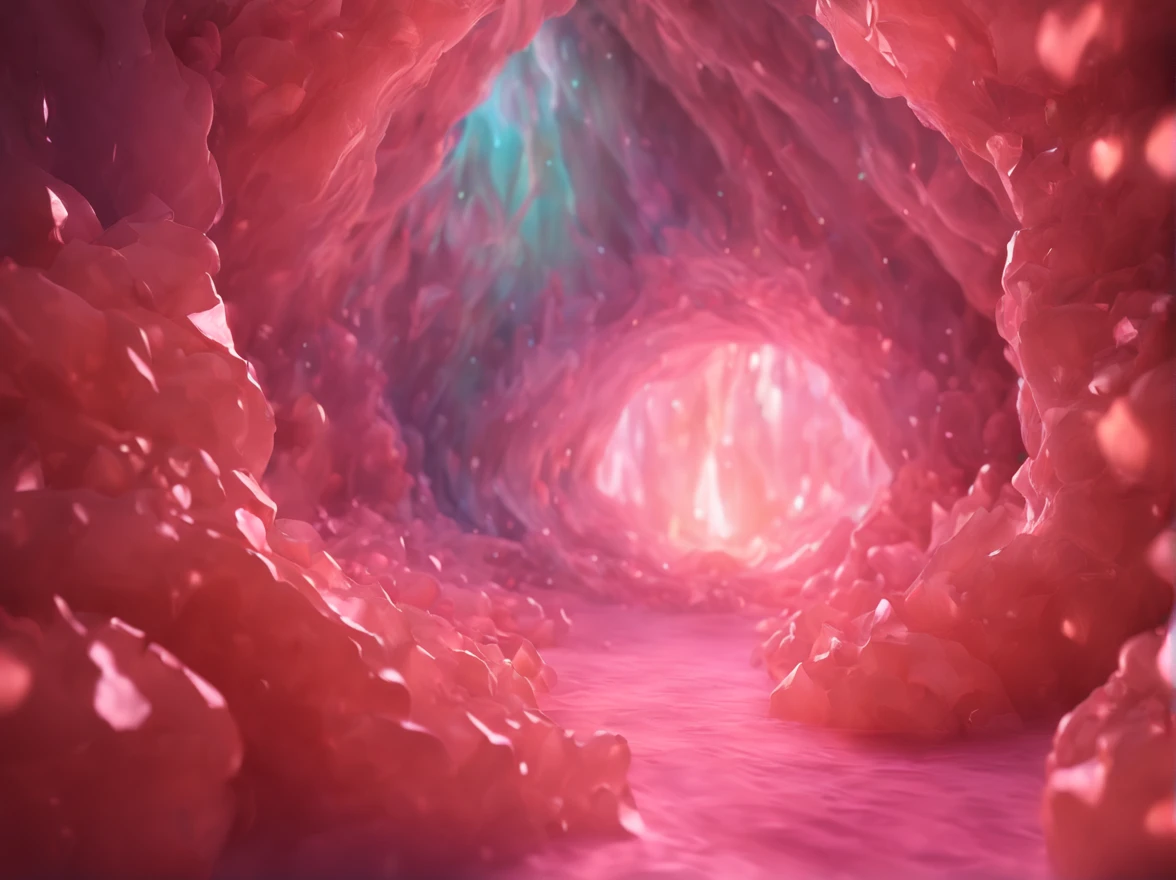 (8k wallpaper, .primitive, Photorealistic:1.25) ,( glossy side,, Best quality, Ultra-high resolution, Depth of field, color difference, Caustics, Special light) ,Iridescent color style,(dreamy and romantic compositions:1.5)，Bright style，Crystal Cave,