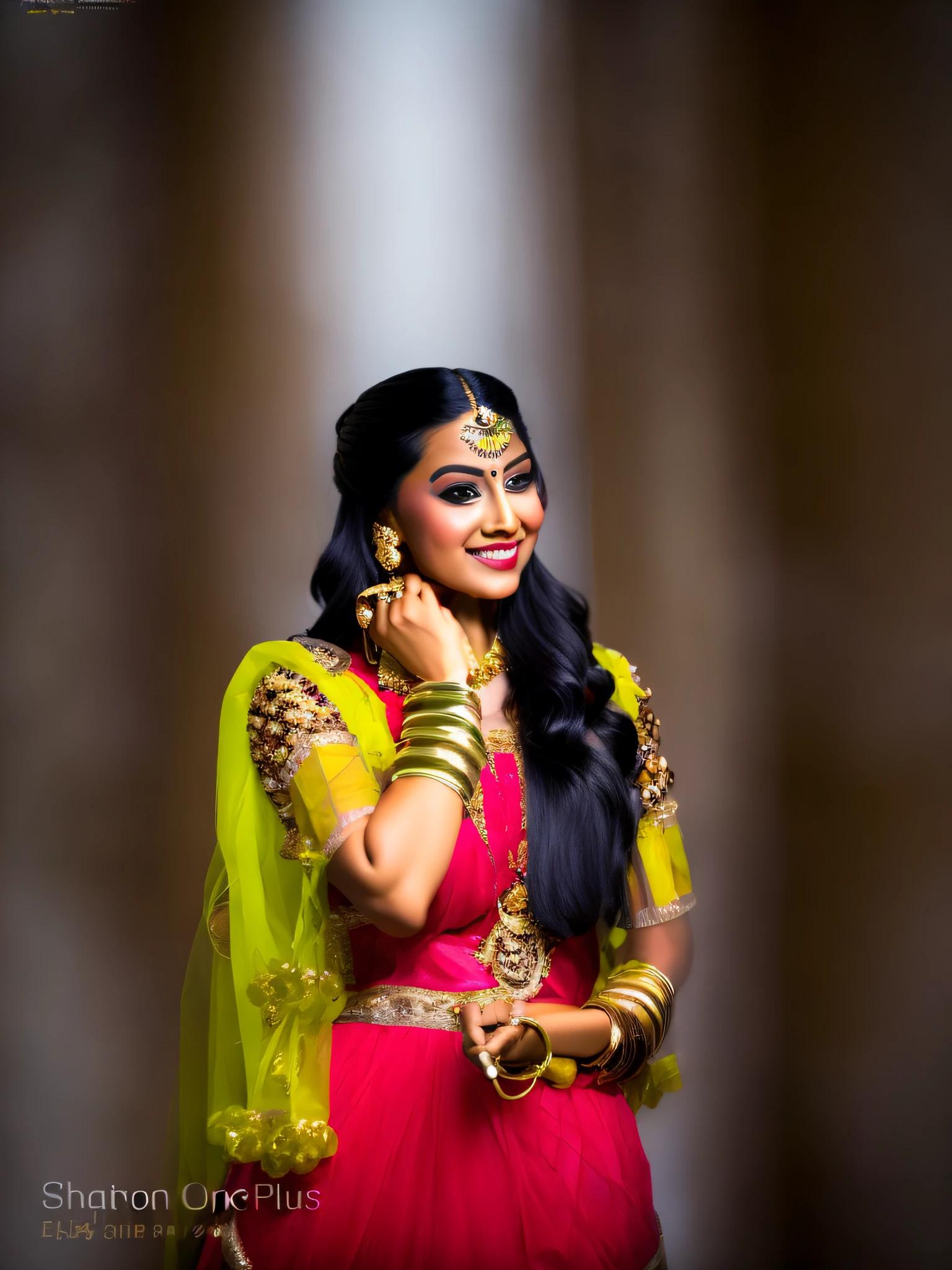 araffe woman in traditional indian dress posing for a picture, assamese aesthetic, wearing an elegant tribal outfit, wearing bihu dress mekhela sador, traditional beauty, wearing traditional garb, beautiful young himalayan woman, traditional clothes, traditional dress, young himalayan woman, traditional costume, traditional makeup, wearing an ornate outfit, assamese