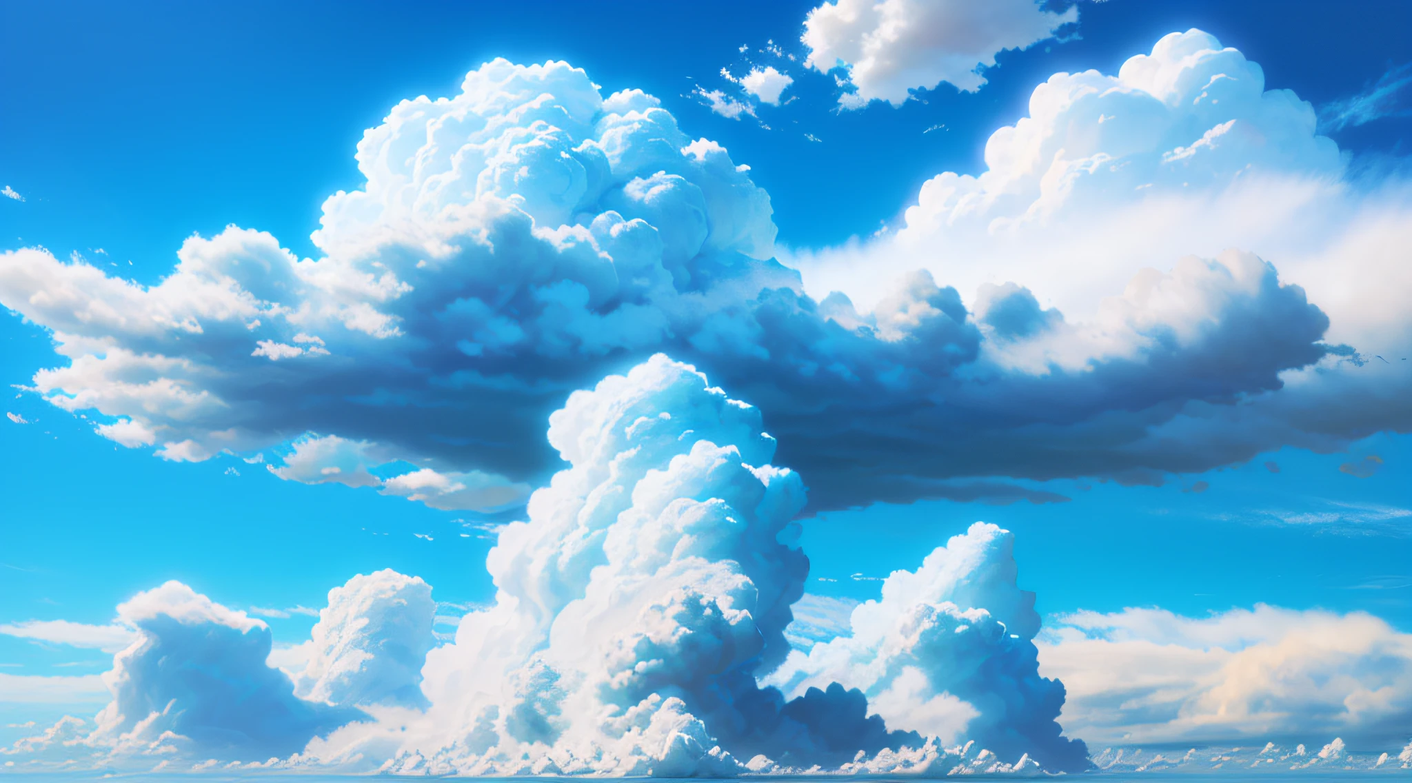 there are many clouds that are in the sky , beautifull puffy clouds. anime, anime clouds, anime sky, nice clouds, beautiful clouds, fluffy clouds, clear beautiful sky, cumulus, dynamic blue sky, bright clouds, blue sky, cloud background, beautiful cloudy sky, blue sky with beautiful clouds, hyper realistic clouds, tall fluffy clouds