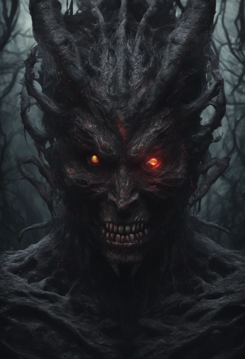 Colorful demons, Hyper-realistic, Artistic, There cuteness in fear,neonlight,A large amount of magma slipped from the face