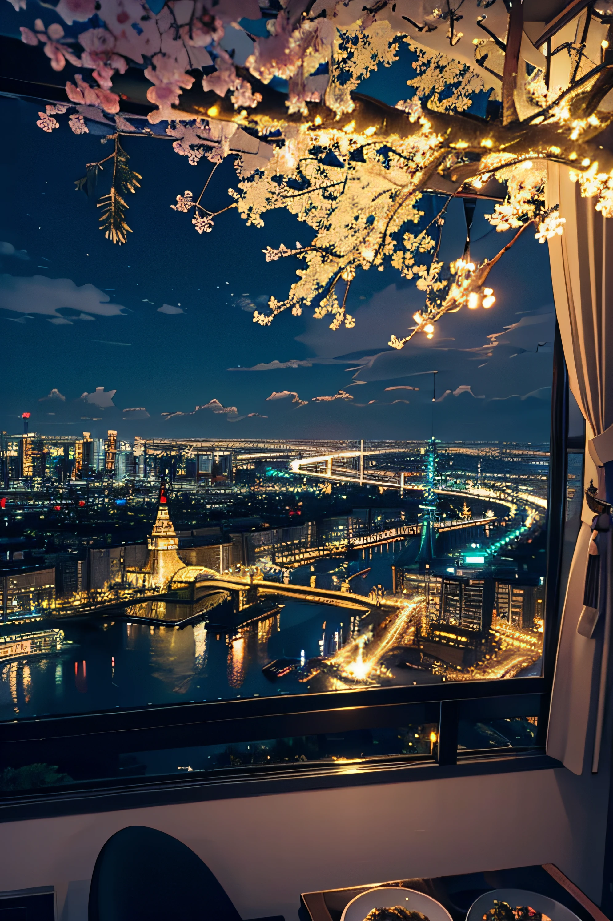 You can see the Christmas night view from the window.、Christmas tree and illuminations、Party Venue