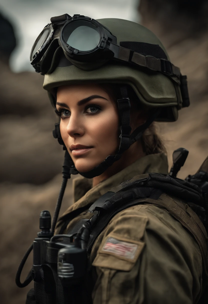 best quality,ultra-detailed,realistic:1.37,2 people, Military medic female 25 y old, post apocalyptic Medics uniforms,tactical gear,protective helmets,,great figure and confident,stern expressions,dynamic poses,intense action,military backdrop, helping hurted man, HDR,vivid colors,professional