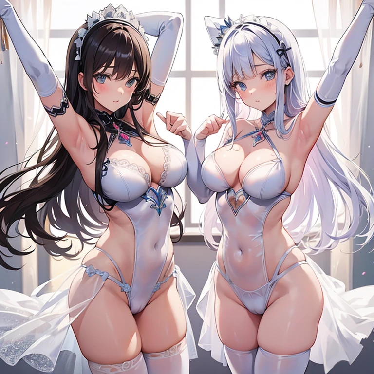 European and American girls in ballet costumes,young,Do two stretches to expose your crotch,artistically,extremely detailed drawing,The beautiful,sexy for,White transparent clothes