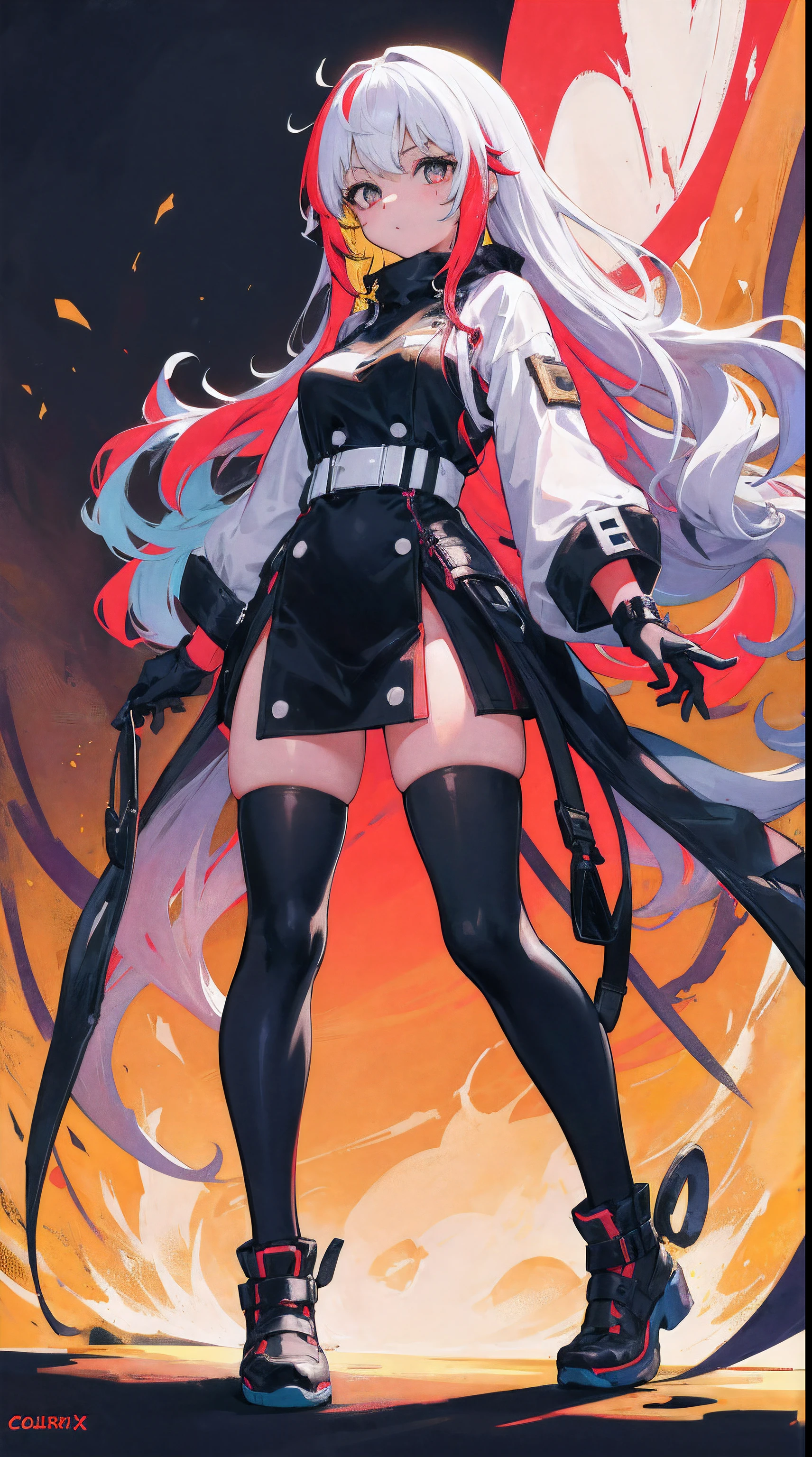 1girl, solo, standing, multicolored hair, wavy hair, (masterpiece,detailed,highres), colorfulmix,
