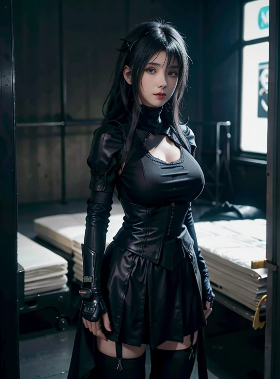 There was a woman with huge breasts wearing a corset and black and white clothes., wearing techwear and armor, cyberpunk outfits, wearing japanese techwear, intriguing outfit, All black cyberpunk clothes, cyberpunk style outfit, female cyberpunk anime girl, cyberpunk streetwear, Cyberpunk Dress, Anime Girl , photography of a techwear woman, Cyberpunk Anime Girl, wearing cyberpunk streetwear, maid clothes