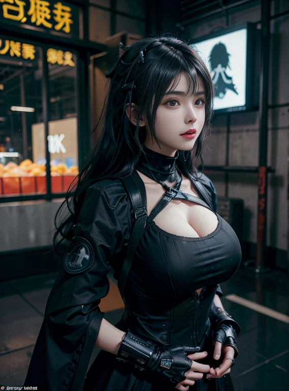 There was a woman with huge breasts wearing a corset and black and white clothes., wearing techwear and armor, cyberpunk outfits, wearing japanese techwear, intriguing outfit, All black cyberpunk clothes, cyberpunk style outfit, female cyberpunk anime girl, cyberpunk streetwear, Cyberpunk Dress, Anime Girl , photography of a techwear woman, Cyberpunk Anime Girl, wearing cyberpunk streetwear, maid clothes