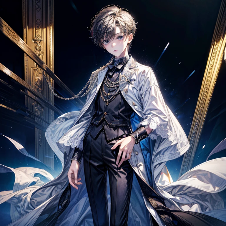 (masterpiece,High quality,Top quality,super detail, best quality ,)2male ,twin,,gemeni,ancient Greece,full body,One person wears a white outfit,Another person wore a black outfit,Face details,Skin details,The two of them turned to face each other,