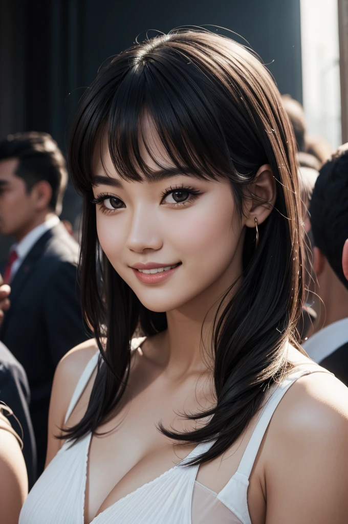 smile, black hair, delicate face, facing the audience, masterpiece, best quality, super fine, best shadow , disney style, best lighting , cinematic light , white skin tone